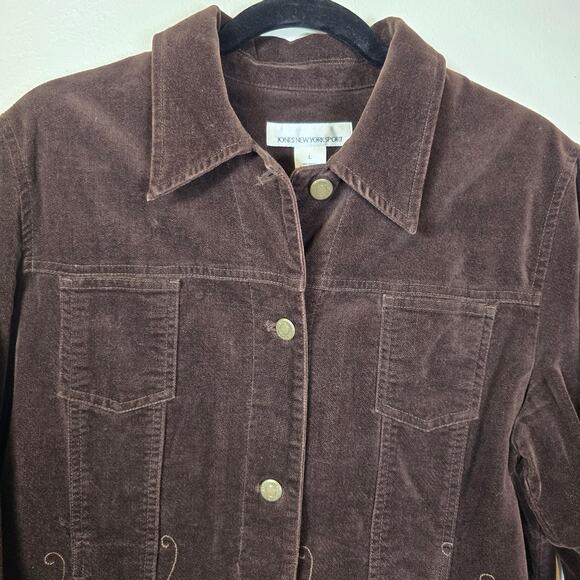 Jones New York Y2K Jacket Women's L Brown Velvet Embroidered Gilmore Girls Boho - Picture 9 of 9